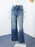 GETADME 2025 New Women's Low Rise Wide Leg Denim Jeans Pant With Chic Studs-Embellished Side Detail High Street Stylish Female Trousers