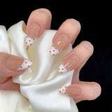 GETADME Gentle Light Pink French Fake Nails 24/30Pcs Almond Acrylic Press On Nails Polka Dot Printed Women and Girls Charm False Nails