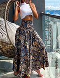GETADME Fashion Cotton Women Floral Print Skirt Side Tie Beach Skirts Summer High Waist Wrap Flower Long Skirt