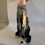 GETADME American Y2K Street Color Stitching Washed Jeans Female Y2K Harajuku Hip Hop Popular Baggy Slim Spice Girl Wide-leg Mop Pants
