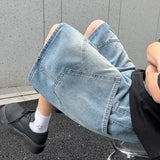GETADME Summer New Baggy Denim Shorts Fashion Casual Straight Harajuku Jeans Male Vintage Wash Drawstring Short Pants Streetwear