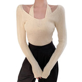 GETADME Womens Korean version Long Sleeve Sweater Off Shoulder Sexy Knitted Pullover Jumper Sweaters Knit Sweater Casual Loose Blouse