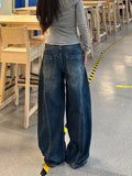GETADME Casual Womens Y2K Loose Baggy Jeans Blue Washed High Street Vintage Cargo Pants Wide Leg Oversized Trousers y2k pants