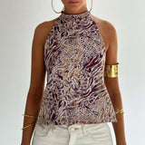 GETADME Combhasaki Women's Y2K Button Closure Halter Neck Crop Tops Sleeveless Backless Aesthetic Dots/Tie-dye Flower Print Summer Vests