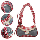 GETADME Fashion Grid Women Bag Lace Ribbon Stretchable Shoulder Strap Single Shoulder Underarm Bag Daily Commuting Student Handbag