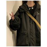 Getadme  Oversized Hooded Bomber Jacket Vintage Loose Women's Windbreaker Jackets Harajuku Streetwear for Girls Preppy Korean
