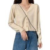 GETADME Women's Long Sleeve Cropped Cardigan V Neck Button Down Knit Lady Autumn Spring Knitted Single-breasted Cardigan Sweaters
