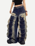 GETADME 2025 Ropa Y2K Grunge Vintage Blue Baggy Women's Stacked Ripped Jeans Pants For Woman Clothing New Rock Wide Leg Denim Trousers