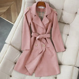 Spring Women's Trench Coat New Long Suede Jacket Korean Version Of Long-sleeved Fashion Temperament Popular Top Trend