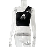 GETADME Women's Spicy Girl Sexy One Shoulder Tight Hollow Open Back Short Top Bar Nightclub 2025 New Edition