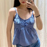 GETADME Y2k Fairycore Spaghetti Strap Camisole Women Cute Peplum Vest Coquette Low Cut V-neck Babydoll Tank Boho Going Out Crop Top