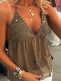 GETADME Fashion Beaded Short Dress For Women V-neck Sleeveless Backless Draped Diamonds Dresses 2025 Summer Chic Ladies Beach Vestidos