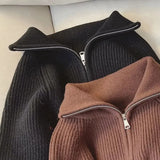 GETADME Half Zip Collar Sweater Women Pullovers Soft Knitted Long Sleeve Short Jumper Fall Winter Teen-girl Korean Fashion Outfit