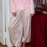 GETADME Linad Elegant Satin Long Lantern Pants For Woman 2026 Street Chic High Waist Trousers Spring Vintage Loose Ankle Length Pants