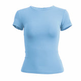 GETADME Woman Clothing Short Sleeve T-shirt Slim Fit Tops Female O-Neck Knitted Sheath Tee Shirt Street Wear Sex Sporty 2025 Y2K New2410