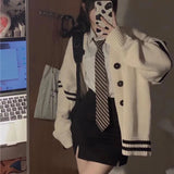 GETADME 스트라이프 루즈 카디건 여성 Y2K 빈티지 2025 가을 겨울 싱글 브레스티드 스웨터 스트리트웨어 캐주얼 한국 여성 니트 코트