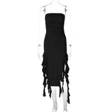 GETADME 2025 Summer Maxi Women's Dress Vintage Elegant black Fashion Sleeveless Slim Backless Irregular Tassel Party Dresses Street Robe