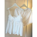 GETADME White Women Pajamas Summer Sleepwear Spaghetti Strap Shorts Sets 2 Pieces Padded Night Wears Korean Sleeping Lace Home Suit 2025
