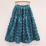 GETADME 2025 New Three-dimensional Flower Skirt Women's High Waist Long Tutu Skirt Fairy Big Swing A-shaped Jupe Femme Bohemian