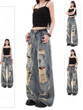 GETADME Oversize Blue Ripped Old Hot Girl Y2k American Retro High Waist Fashion Men And Women Hip Hop Straight Loose Wide Legs Jeans