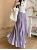GETADME High Waist Long Skirt for Women Spring/Summer Pleated Elegant A-line Swing Style Solid Colored Casual Half Fairy Trend 2025