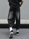 GETADME Men's Loose Ripped Denim Jeans 7 Point Calf Length Wide Leg Trousers Distressed Holes Frayed Hem Streetwear Casual Pants