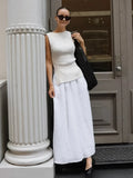 GETADME Cotton Linen White Long Skirt High Waist Zipper Casual Autumn Skirt New Fashion Spring Skirts Female Clothing
