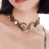 GETADME 핸드메이드 니치 워치 펜던트, 구리 보석 스플라이스, 사이버펑크 디자인, 여성용 목걸이