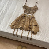 GETADME Fashion Harajuku Vintage 3 Piece Set Woman Short Cardigan + Slim Vest + Y2k E-Girl High Waist Skirt Hot Girls Korean Style Suit