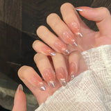 GETADME 10pcs Simple Handmade Fake Nail Tip Gradient Pink Design False Nail Art Reusable French Cat's Eye Mid-length Oval Press on Nails