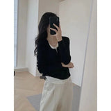 GETADME Y2k Black Fake Two Pieces Long Sleeves Shirt Women Autumn Irregular Patchwork Tops Slim-fit Bottom Knit Shirts Aesthetic Clothes