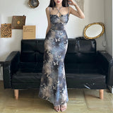 GETADME Fashion Butterfly Print Dress Summer Women Preppy Style Sexy Low Chest Sleeveless Strap Dresses Clubwear Elegant Lady Maxi Dress