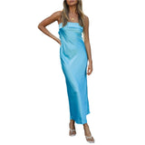 Getadme-Bodycon Tube Dress y2k Women Solid Color Satin Off Shoulder Strapless Sleeveless Midi Dress Sexy Club Party Dresses