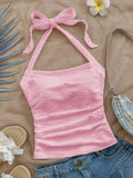 GETADME 2025 Summer New Women's Fashion Crop Halter Inside The Halter Wearing Sleeveless Short Slimming Vest Top