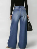 GETADME Missuoo Women's Washed Blue High-Waist Metal Grommet Wide Leg Jeans 2026 Casual Loose Fit Streetwear Pants Casual Trousers