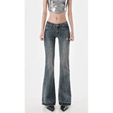 Getadme-American High Street Spicy Girls Low Waist Jeans Women Autumn Vintage Y2k Design Sense Slim Fit Straight Tube Micro Flare Pants