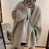 Getadme-Autumn Winter Thicken Warm Sweater Cardigan Women Japan Style Lazy Wind Soft Knit Cardigans Female Gray Khaki Loose Knitted Coat