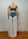 GETADME 2 Piece Sets Women Sexy Denim Camisole Wide Leg Pants Patchwork Folds Slip Vest Floor Length Suit 2025 Summer Casual Outfits