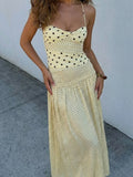 GETADME Dulzura Summer Fashion Backless Lace Up Polka Dot Slim Slip Long Dress Women'S Sexy Elegant Dress Birthday Party Vacation Outfit