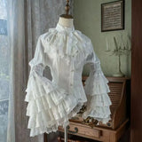 GETADME 2025 Japanese Lolita Blouse White - Cute Puff Sleeve Shirt with Lace Cuffs for JSK Dress Sweet Vintage Style Underblouse