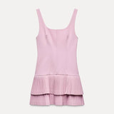 GETADME 우아한 슬립 여성 미니 드레스 우아한 스퀘어 칼라 백리스 슬리브리스 플리츠 파티 드레스 여성 여름 신상 레이디스 베스디소