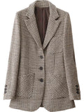 Getadme-Chic Elegant Woman Jacket Autumn New In Korean Fashion Black Coats Oversize Single Breasted Casual Houndstooth Blazer Women