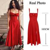 GETADME Suninheart Full Lining Elegant Lace Up Holiday Party Dresses Midi Sexy Spaghetti Strap Split Dress White Summer Dress Women 2025