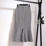 GETADME Trumpet Houndstooth Vintage High Waist Buttons Women's Skirt Korean Fashion Mermaid Mid-Calf Long Skirts For Women 2025 Spring