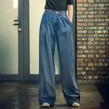 GETADME Slouchy Jeans Women's Wide-leg Jeans 2025 y2k Streetwear High Waist Vintage Trousers Casual Simple Blue Straight Denim Long Pant