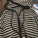 GETADME Contrast Color Stripe Hood Knit Cardigan Women Autumn and Winter New Loose Design Sense Long Sleeve Cardigan Sweater Outerwear