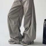 GETADME Woman Y2K Parachute Gray Pants Harajuku Streetwear Letter Embroidery Wide Leg Trousers Oversize Pockets Baggy Cargo Sweatpants