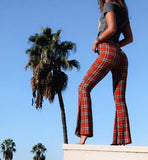 GETADME 패션 여성 바지 플레드 프린트 셀프 수양 캐주얼하고 우아한 출퇴근 스트릿 패션 플레어 팬츠 봄/가을