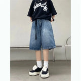 GETADME Y2K Baggy with Belt Jean Shorts Vintage Wide Leg Denim Shorts American Streetwear Casual Washed Oversize Emo Summer Denim Shorts
