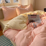 GETADME Cotton Bedding Set 4pcs with Solid Bed Sheet Duvet Cover Pillowcases Single Couple Bedsheet King Queen Double Twin Size